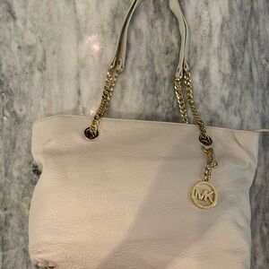 Michael Kors Leather Tote in Cream with Gold Hardware